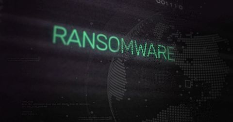 Futuristic ransomware alert with fingerprint and cyber elements
