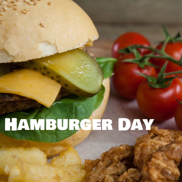 Celebrating Hamburger Day with Juicy Burger and Fresh Ingredients - Download Free Stock Templates Pikwizard.com