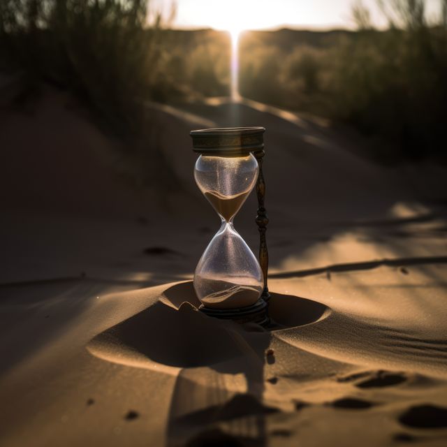 Close up of hourglass on sand in desert with sunlight, created using generative ai technology - Download Free Stock Photos Pikwizard.com