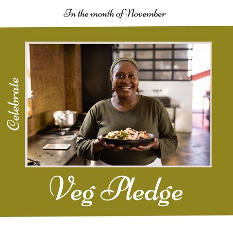 joyful chef promoting november vegan challenge - Download Free Stock Templates Pikwizard.com