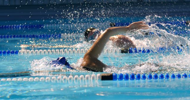 Competitive Swimmers Racing in Blue Pool Water - Download Free Stock Images Pikwizard.com