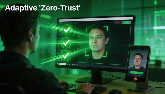 Adaptive zero-trust facial authentication scanning at office workstation with mobile verification
