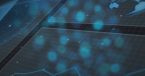 Central digital dashboard visualizing live analytics with teal nodes and tracing line chart