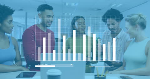 Diverse Business Team Analyzing Digital Financial Data Graphs