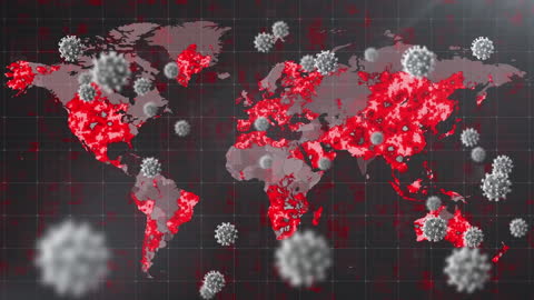 Global Pandemic Virus Cells Overlay on World Map