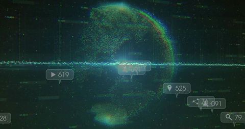 Rotating Digital Globe with Data Visualization and Tech Interface