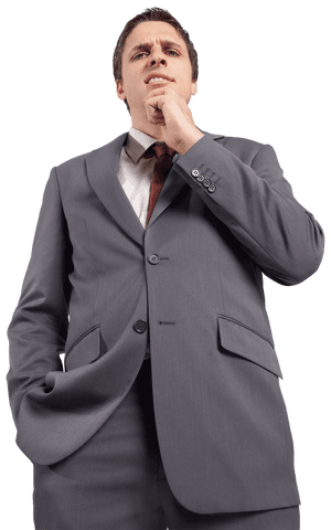 Transparent Confident Businessman Thinking Hand on Chin