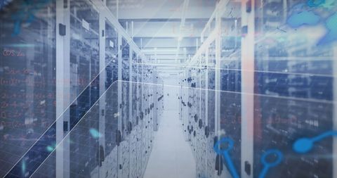 Futuristic Data Center with Digital Elements Overlay - Download Free Stock Images Pikwizard.com