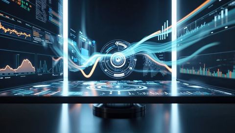 Futuristic holographic data interface in advanced lab