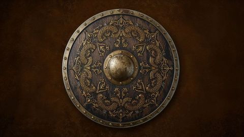 Exquisite ornamental shield with intricate gold filigree