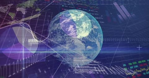 Global Data Visualization Interface with Rotating Earth - Download Free Stock Images Pikwizard.com