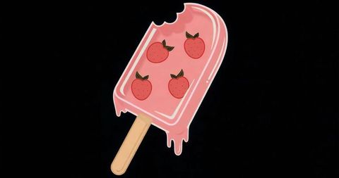 Whimsical strawberry popsicle in dark void