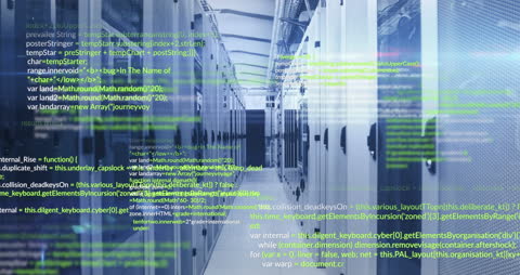 Digital Data Flow Over Electronic Server Racks Background Animation
