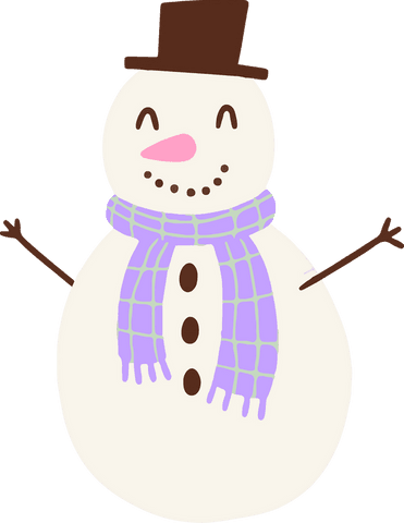Cheerful Snowman Illustration with Purple Scarf on Transparent Background