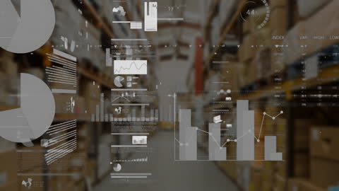 Warehouse with Futuristic Data Processing Interface