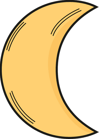 Flat Yellow Crescent Moon with Glow on Transparent Background