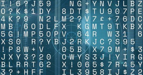 Futuristic digital interface with alphanumeric grid
