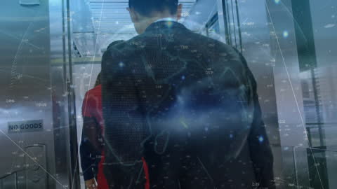 Global Connections and Diverse Business Team in Office Hallway