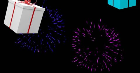 Festive Gifts with Fireworks on Black Background - Download Free Stock Images Pikwizard.com