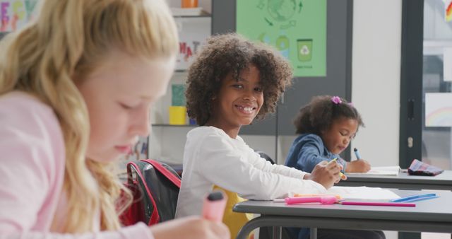 Diverse Children Smiling and Drawing in Classroom - Download Free Stock Images Pikwizard.com