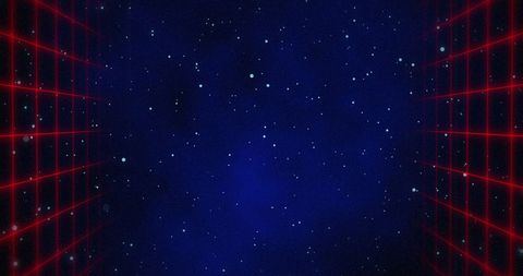 Retro futuristic space portal with red grid walls