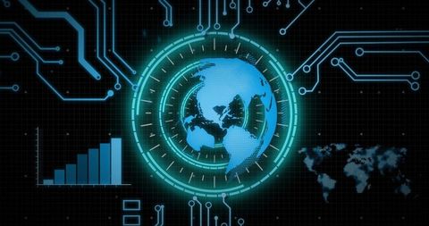 Futuristic global digital data interface with circuit design