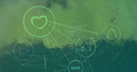 Network Connectivity Icons on Digital Green Background