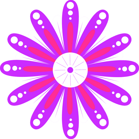 Decorative transparent floral emblem with radiating magenta petals