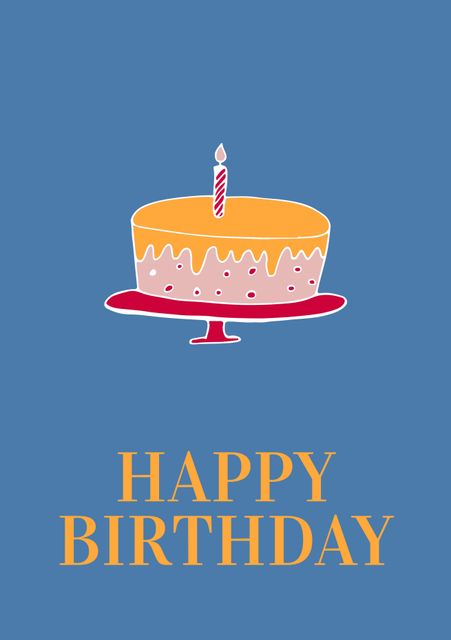 Composite of happy birthday text over birthday cake with candle on blue background - Download Free Stock Videos Pikwizard.com