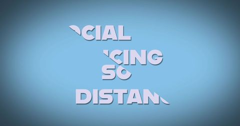 Creative social distancing text illustration on blue background