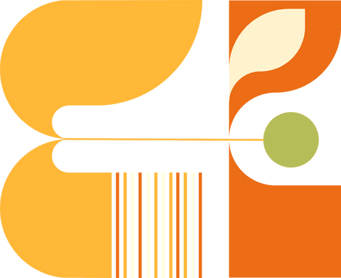 Abstract geometric design with yellow arcs and leaf on transparent background