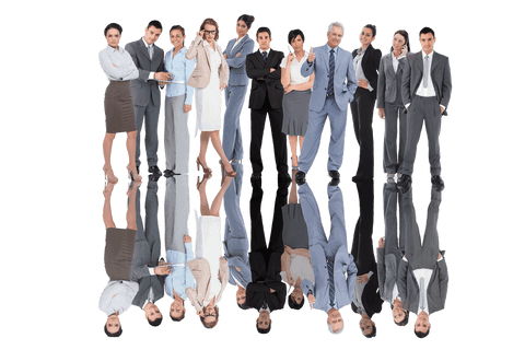 Diverse business team reflecting on transparent background
