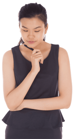 Contemplative Asian Businesswoman on Transparent Background