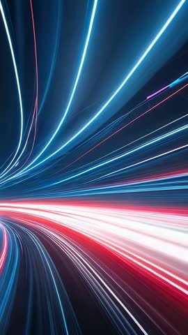 Vertical Neon Light Trails Racing Through Futuristic Tunnel Loop Showing High-Speed Flow