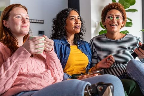 Diverse Women Friends Enjoying Relaxing Time on Sofa