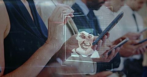 Biometric Data Processing with Business Team Using Smartphones - Download Free Stock Images Pikwizard.com