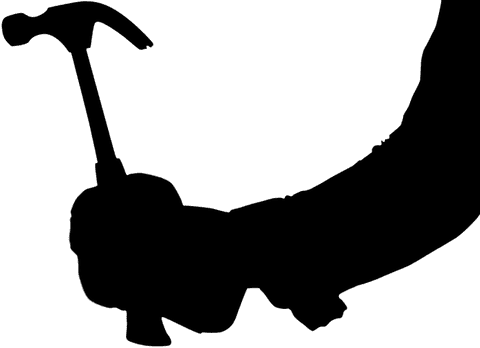 Constructive hand holding hammer silhouette on transparent background