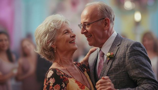 Joyful Senior Couple Dancing at Elegant Banquet