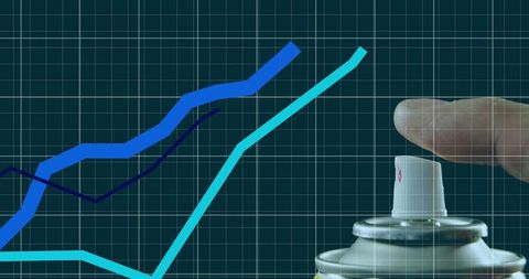 Finger pressing aerosol can with growth graph overlaying grid