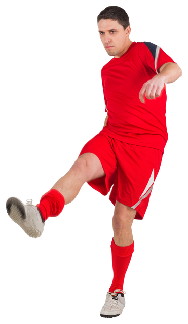 Transparent Football Player Kicking Ball Wearing Red Uniform - Download Free Stock Videos Pikwizard.com