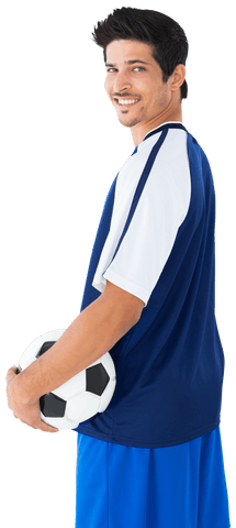 Transparent Cheerful Male Soccer Player Holding Football