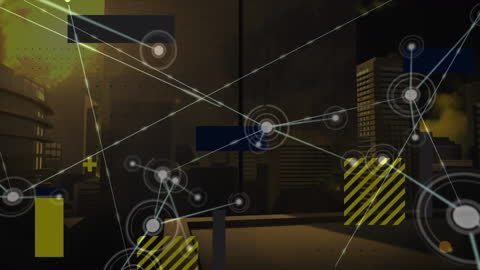 Digital Network Lines in Dark Urban Landscape