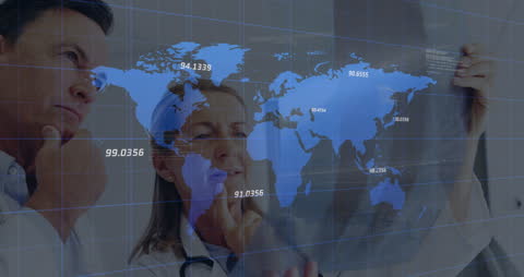 Global Digital Network Interface with Animated Text Overlay