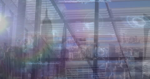 Cityscape with Digital Interface and Data Overlays