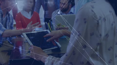 Business Meeting with Data Processing Interface Overlay