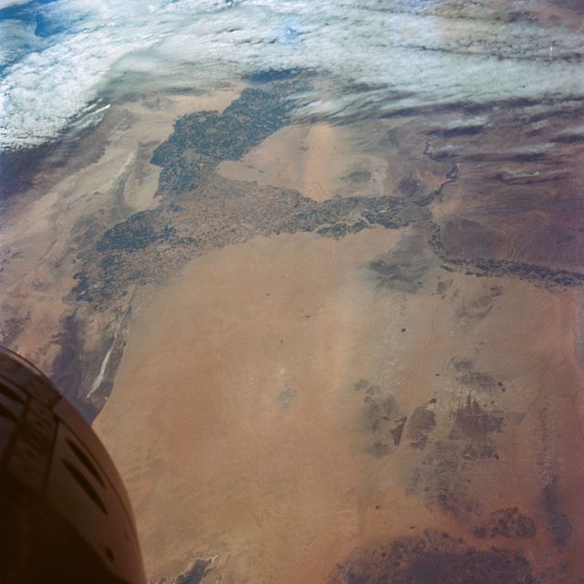 S65-18741 (23 March 1965) --- Astronaut John W. Young took this picture during the Gemini-Titan 3 three-orbit mission as the spacecraft "Molly Brown" passed over Northern Mexico. The large light-brown area is the Sonoran Desert. The Colorado River runs from upper right to lower left. The lower portion of the picture is Mexico, the upper left is California, and the upper right is Arizona. The altitude of the spacecraft was 90 miles. Young used a hand-held modified 70mm Hasselblad camera with color film. The lens setting was 250th of a second at f/11.