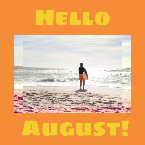 Surfer Embraces August Beach Vibes on Sunny Day - Download Free Stock Templates Pikwizard.com