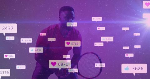 Tennis Athlete with Social Media Overlay Icons