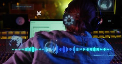 Man managing data with futuristic virtual interface