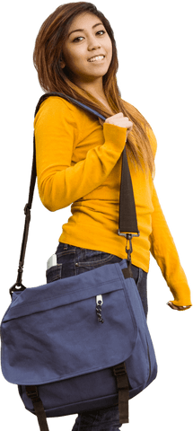 Smiling Asian Female Student with Bag Isolated on Transparent Background - Download Free Stock Videos Pikwizard.com
